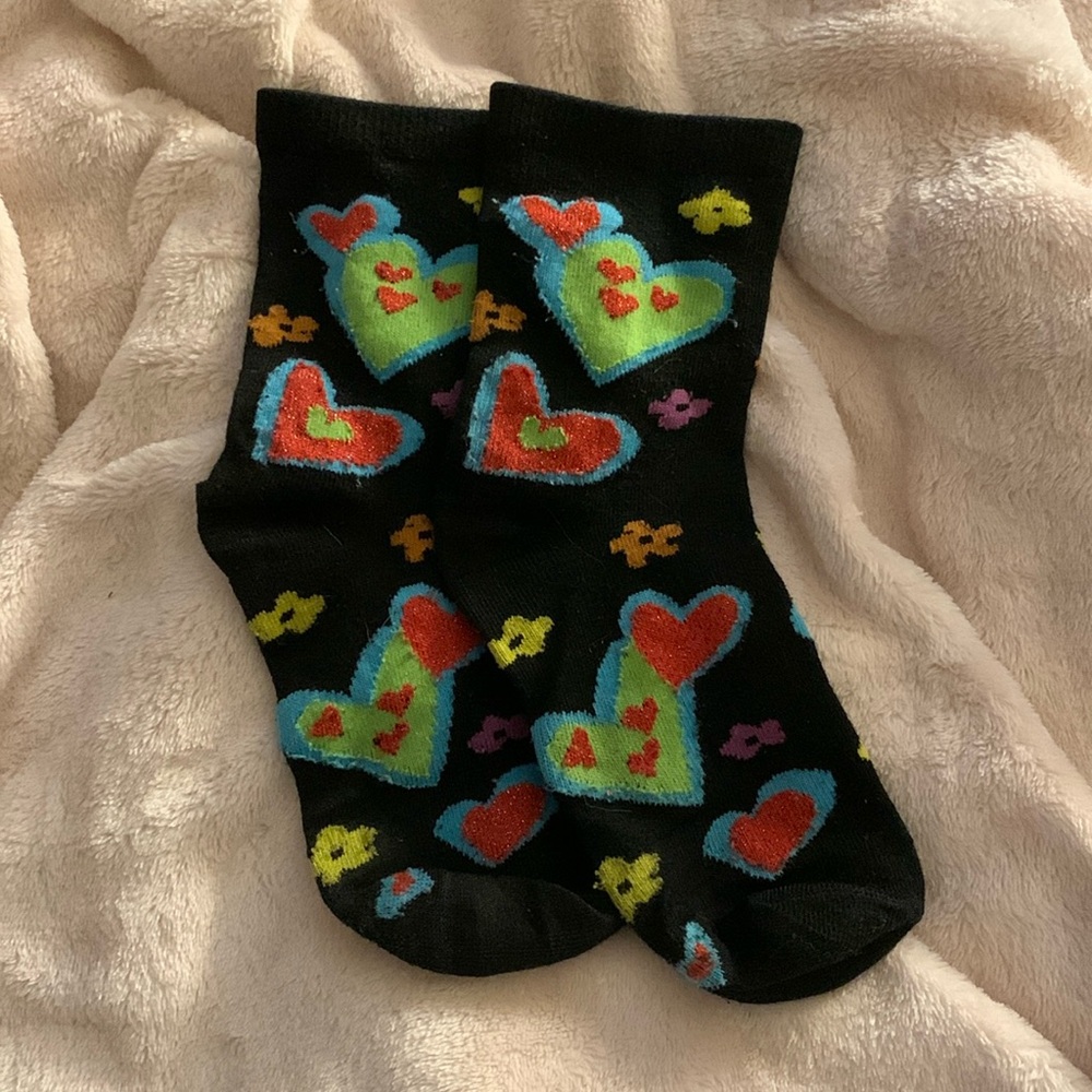 Black multicolored valentines day socks